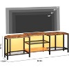 Retro color/Grey Corner TV Stand for 55/65/75" TV - 4 Open Storage Shelves, LED Lights, Power Outlets, Durable Metal Frame, Easy Assembly - 2 of 4