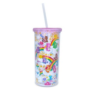 Silver Buffalo Care Bears Rainbow Stars Carnival Cup With Lid and Straw | Holds 20 Ounces - 1 of 4