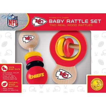 Baby Fanatic Wood Rattle 2 Pack - NFL Kansas City Chiefs Baby Toy Set