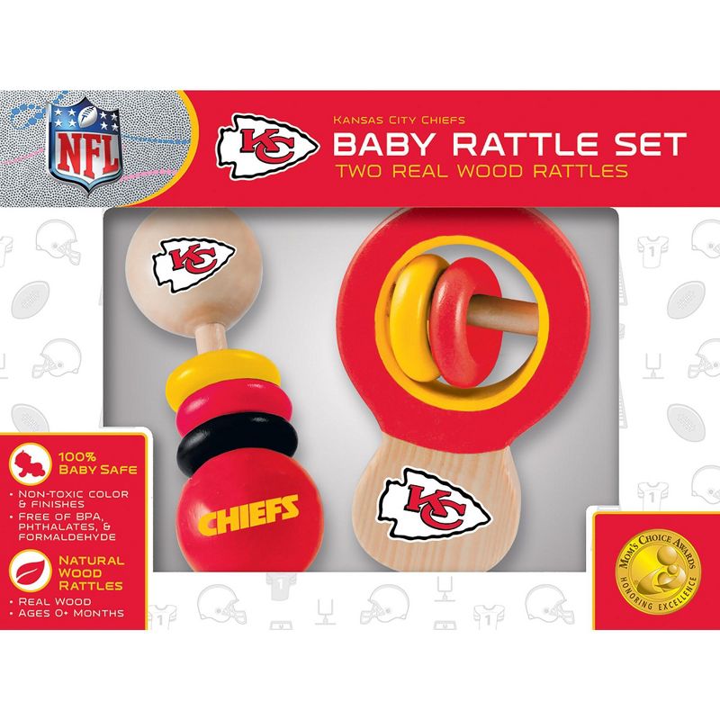 Baby Fanatic Wood Rattle 2 Pack - NFL Kansas City Chiefs Baby Toy Set, 1 of 5