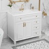 36" Bathroom Vanity with Sink, Freestanding White Cabinet with Gold Hardware, Ceramic Top, Flip Drawer, Soft-Close Doors - 2 of 4