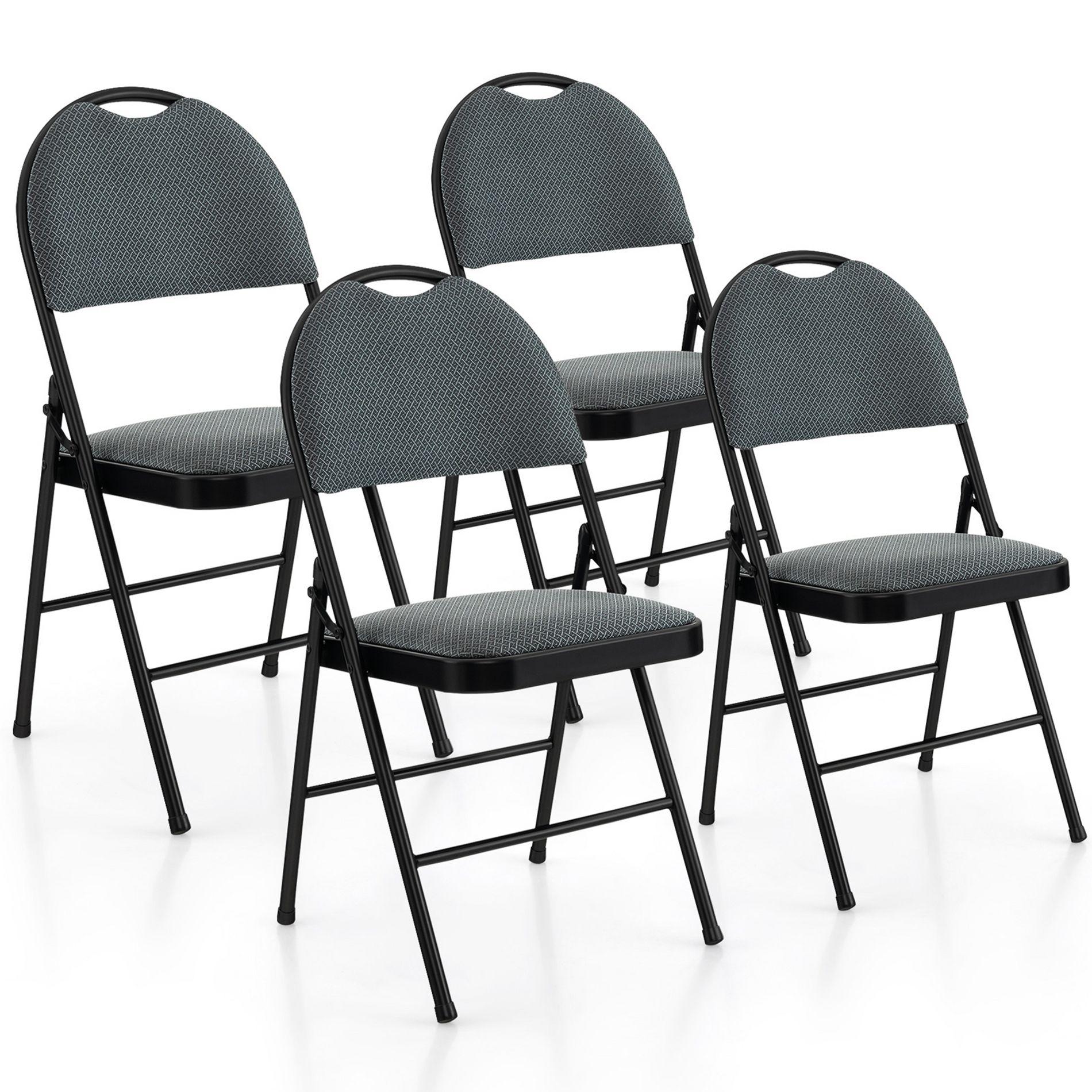 Costway 4 Pack Folding Chairs Portable Padded Office Kitchen Dining Chairs Grey