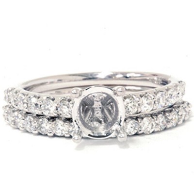 Pompeii3 3/4ct Half Eternity Diamond Ring Set 14K White Gold