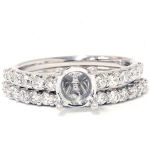 Pompeii3 3/4ct Half Eternity Diamond Ring Set 14K White Gold - 1 of 4