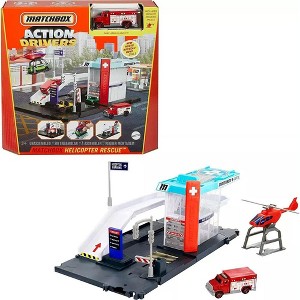Matchbox Cars Playset, Action Drivers Helicopter Rescue with 1:64 Scale Toy Ambulance & Helicopter - 1 of 4