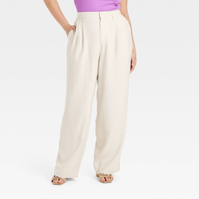 Women's High-Rise Linen Pleated Front Straight Pants - A New Day™, 1 of 16