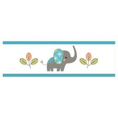 Gray & Turquoise Mod Elephant Wall Border - Sweet Jojo Designs