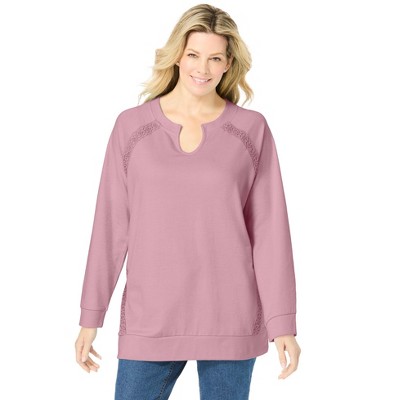 Woman Within Plus Size Crochet Trim Sweatshirt