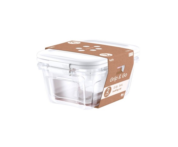 Grip & Go 2pk 12qt Locking Lid Clear Bottom With White Lid - Bella Storage