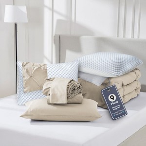 Nestl Comforter Set, 9 Piece Pinch Pleated Bedding Set, Bed in a Bag, All season Bed Set with Cooling Pillows - 1 of 4