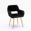 SKRAN Faux Fur Vanity Chair, Elegant Furry Makeup Desk Chairs, Modern Comfy Armchair with Wood Look Metal Legs in Bedroom Living Room (Black) - 2 of 4