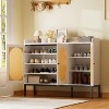 Rattan Shoe Cabinet with 3 Doors, Freestanding Shoe Organizer with Large Storage Space, 8-Tier Shoe Cabinet with Adjustable Shelves for Entryway - 3 of 4