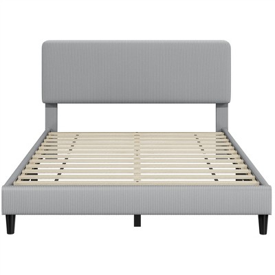 Yaheetech Upholstered Bed Frame with Adjustable Headboard and Mattress Foundation with Wooden Slat Support