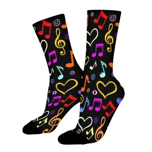 Musical Notes Women Printed Crew Socks Funny Funky Socks Soft Polyester Novelty Gifts for Artists Men - 1 of 1
