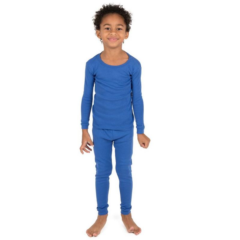 Leveret Kids Two Piece Long Sleeve Cotton Solid Classic Color Pajamas, 2 of 4