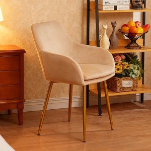 Velvet dining chair set, 2 pieces, dining chairs with gold metal legs, modern padded dining chairs suitable for dining rooms, kitchens, (Beige) - 1 of 4