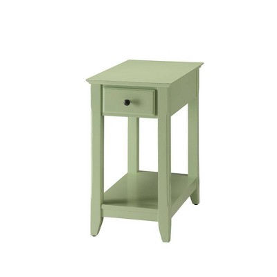 Bertie Light Green Wooden Accent Table with Drawer and Shelf
