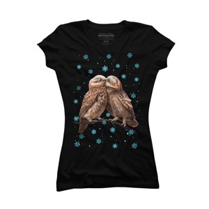 Junior's Design By Humans Christmas owl By kodamorkovkart T-Shirt - 1 of 3