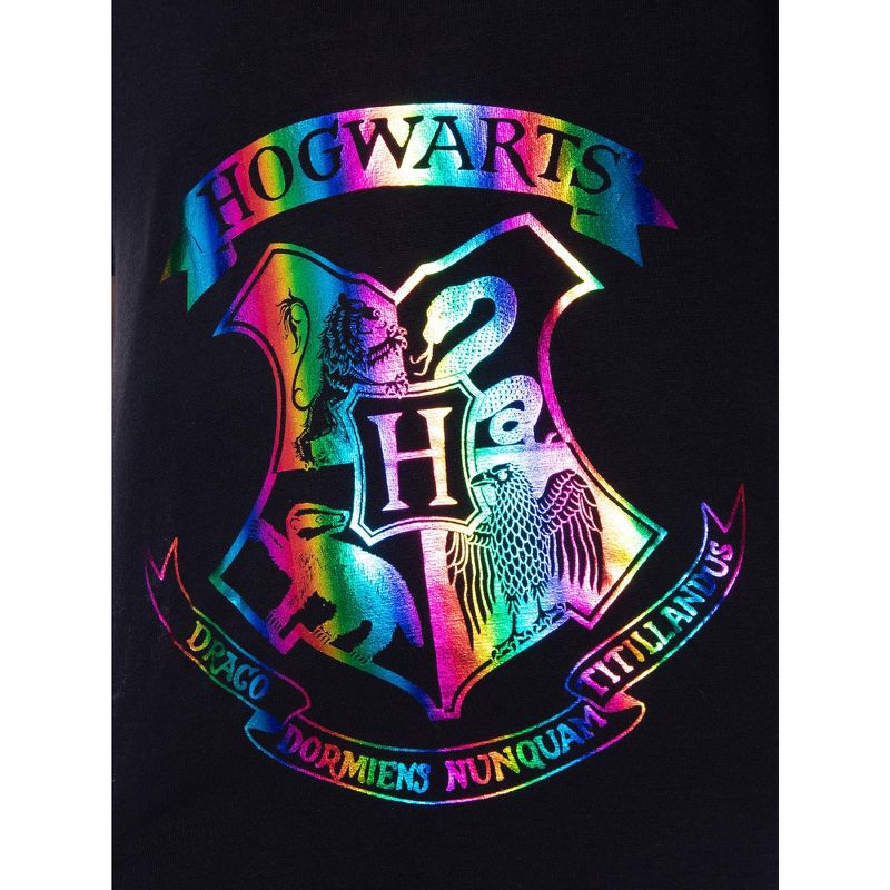 Harry Potter Girls' Hogwarts Rainbow Hologram Shirt and Shorts Pajama Set Black, 3 of 6