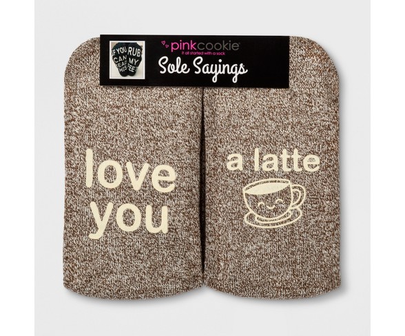 Women's "Love You A Latte" Terry Socks - Heather Brown One Size