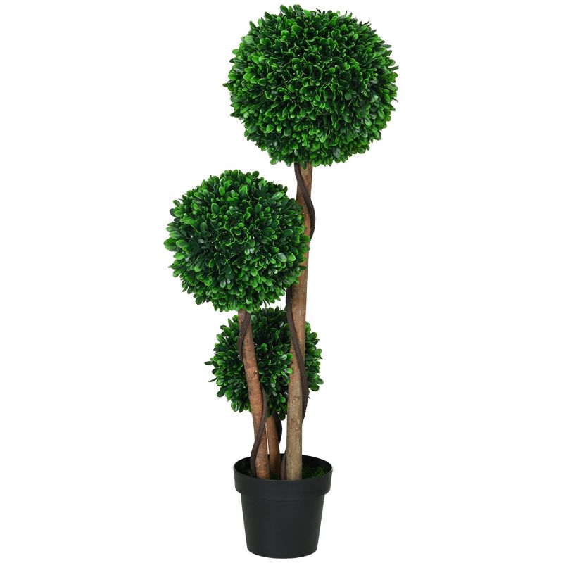 HOMCOM 43.25" Artificial 3 Ball Boxwood Topiary Tree with Pot, Indoor Outdoor Fake Plant for Home Office Living Room Decor, 4 of 7