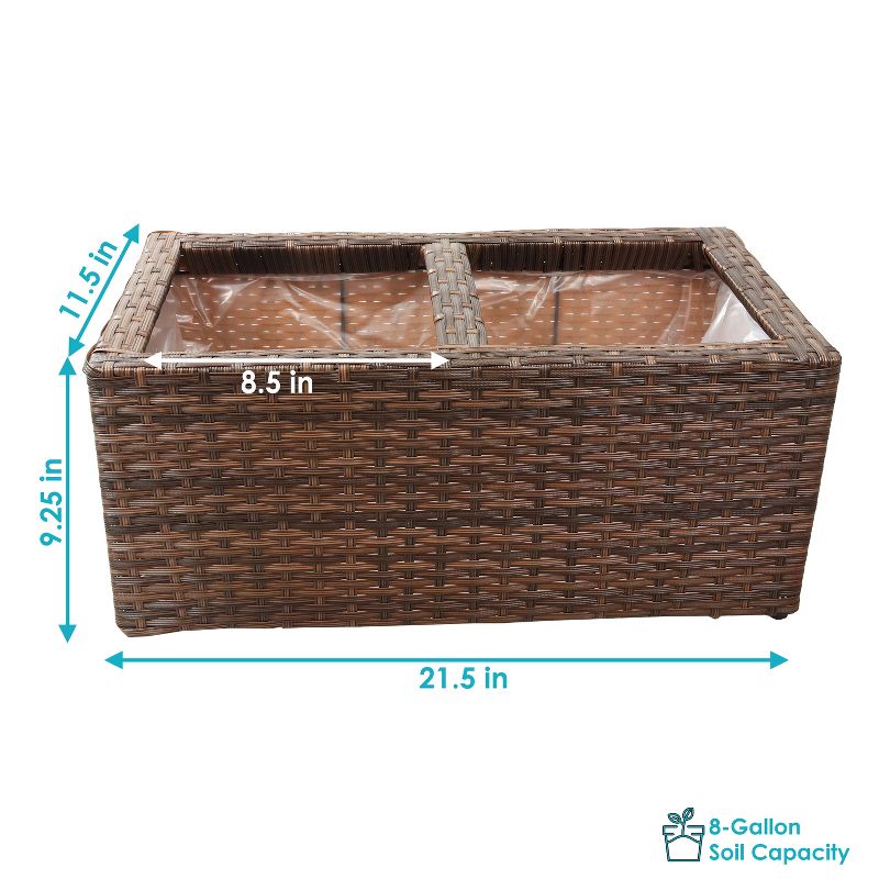 Sunnydaze 2-Section Rectangle Polyrattan Indoor Planters - 21.5" W x 11.5" D x 9.25" H - 2-Pack, 3 of 12