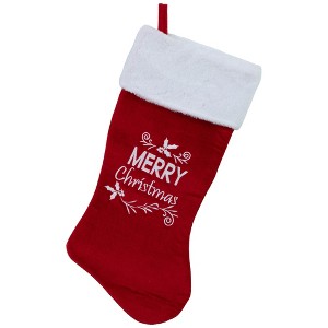Northlight 20" Red and White "Merry Christmas" Velour Stocking - 1 of 4