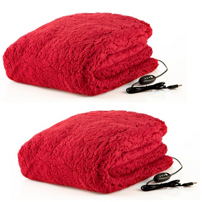 Heated Blanket 2-Pack - USB-Powered Fleece Throw Blankets for Travel, Home, Office, or Camping - Winter Car Accessories by Stalwart (Red)