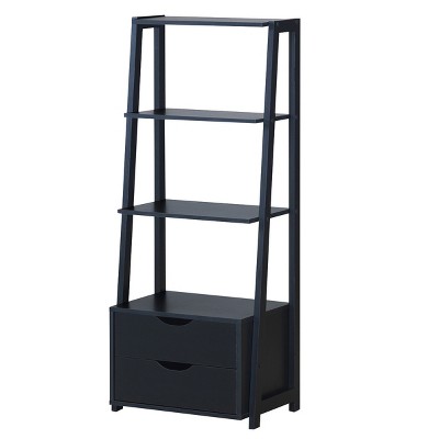 Tangkula 4-Tier Ladder Bookshelf Storage Display Bookcase with 2 Drawers
