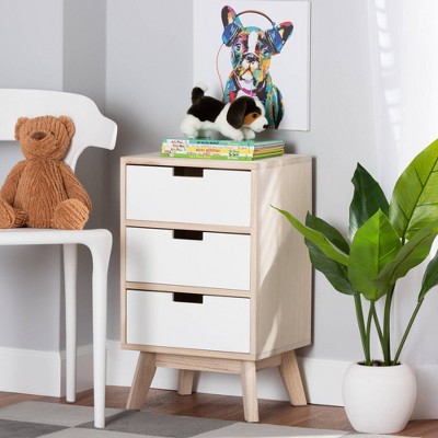 Halian Two-Tone White and Light Brown 3-Drawer Chest with Graduated Legs