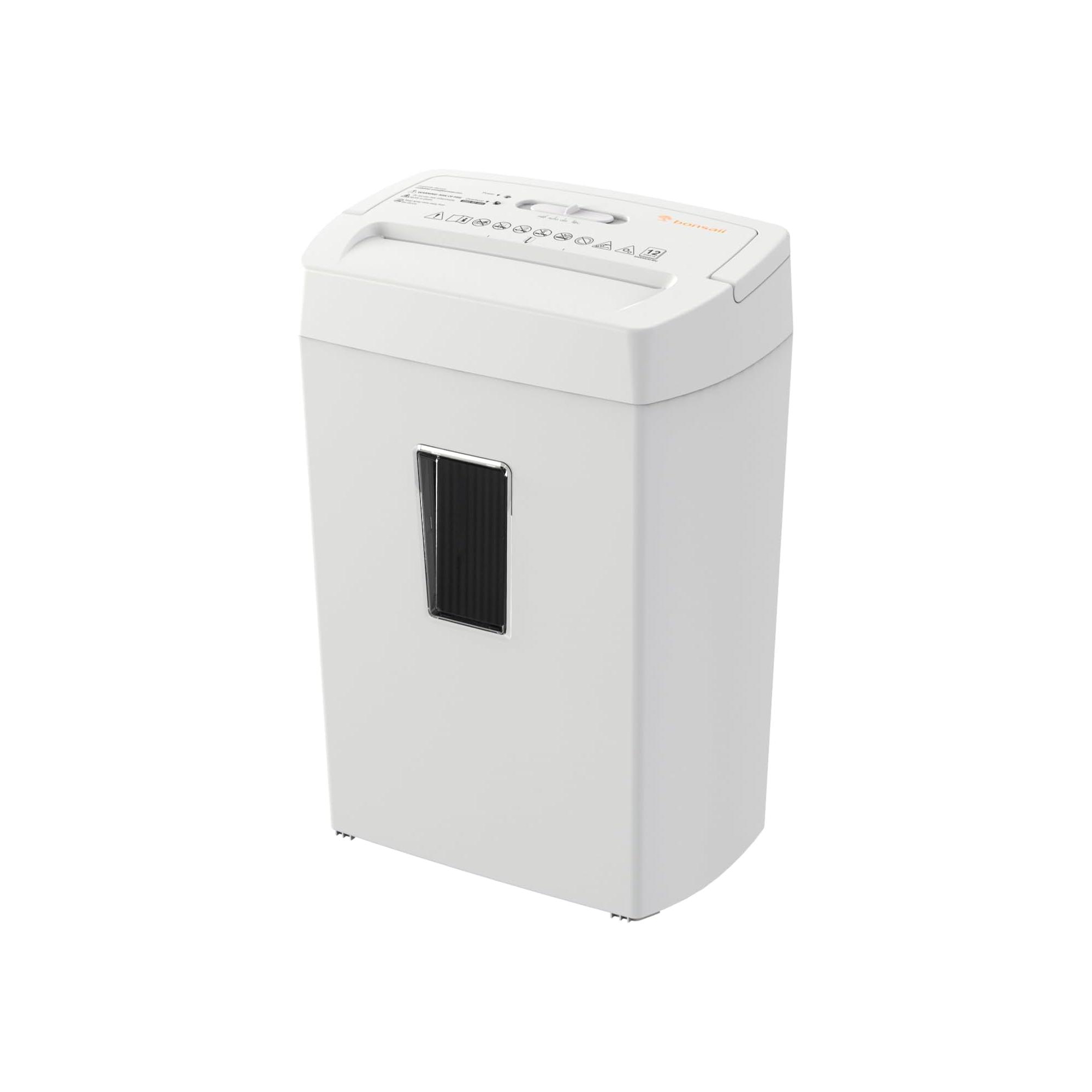 Bonsaii 12-Sheet Cross Cut Shredder, 5.5 Gal, for Paper, Credit Cards, Mail, Staples, P-4 Security, Transparent Window, White, for Home Office