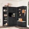 ORRD Multifunctional L-Shape Hall Cabinet with 4 Hooks, Storage Cabinet & Hall Tree 2-in-1 for Entryway, Living Room，antique Beige - 2 of 4