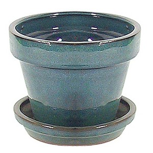 Border Concepts - Ceramic - Standard Pot with Attached Saucer Planter - Tropical Blue - 5.5 in. - Case of 6 - 1 of 1