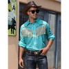 Clearlove Men’s Western Slim Fit Denim Shirt with Long Sleeves, Fringe Detailing, and Rose Embroidery - 2 of 4
