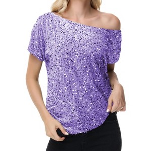 Anna-Kaci Women's Off-Shoulder Sequin Short Sleeve Top with Relaxed Fit - 1 of 4