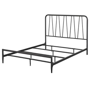 Queen Polaris Contemporary Metal Bed Black - Lifestorey: Geometric Headboard, Sturdy Support - 1 of 3