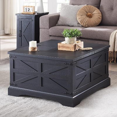 SinCiDo Farmhouse Square Coffee Table, Lift Top Wooden Center Table w/Hidden Storage for Living Room & Home