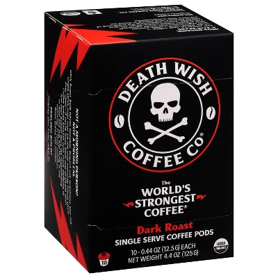 Death Wish Dark Roast Coffee - Single Serve Pods - 10ct - Organic Fair Trade