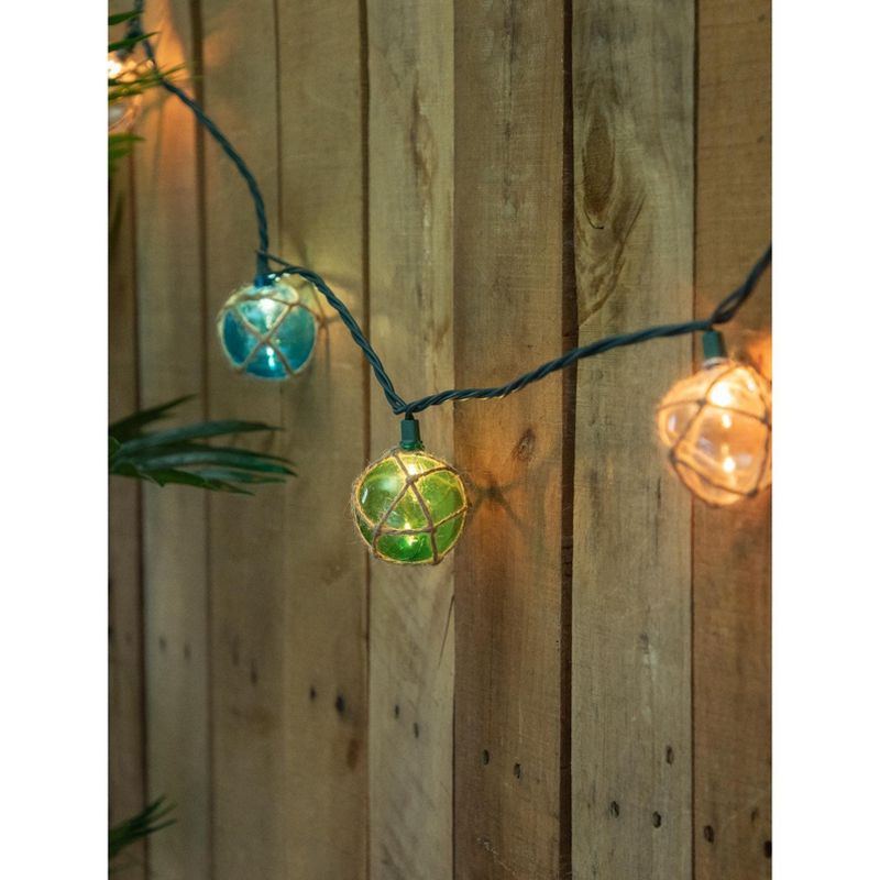 Northlight 10-Count Multi-Color Natural Jute Wrapped Ball Patio Light Set, 6ft Green Wire, 2 of 6