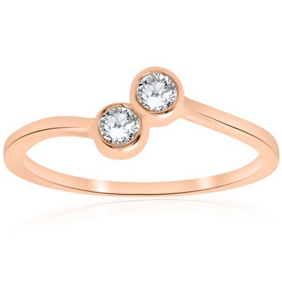 Pompeii3 1/4CT Two Stone Diamond Solitaire Bezel Engagement Promise Ring 14k Rose Gold