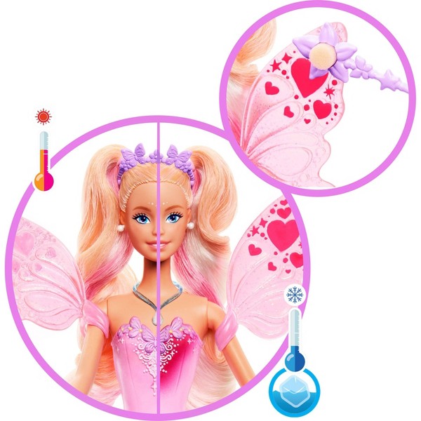 Muñeca Barbie Fantasy Fairy de 11 pulgadas con alas y vestido que cambian de color 3