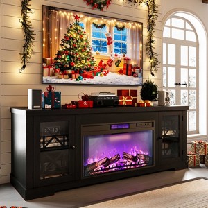 Garvee Farmhouse TV Stand with 36" Fireplace for 80 Inch, Entertainment Center with LED Lights and Storage, Wooden Media Cabinet with Glass Door - 1 of 4
