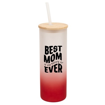 Elanze Designs Best Mom In History Ever Love Family Wrap-Around Design 25 Ounce Frosted Gradient Glass On-The-Go Coffee Travel Skinny Tumbler Mug Cup,