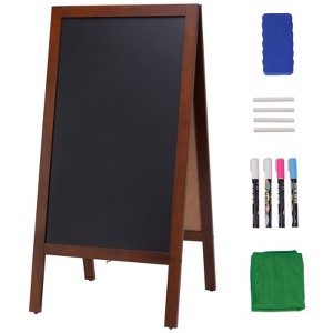 VEVOR A Frame Chalkboard Sign, Double-Sided Sidewalk Signs, Freestanding Vintage Wooden Chalk Board with Chalks & Magnetic Eraser, 20"x40", Brown - 1 of 4