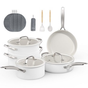 Aoibox 15-Piece Non Stick Ceramic Cookware Set with Steamer, Non-Toxic Kitchen Pots & Pans, Stay-Cool Handles, Oven & Dishwasher Safe, PFOS &PFOA Free - 1 of 4