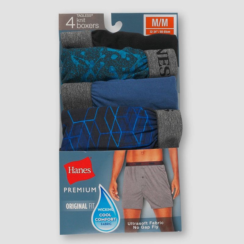 Hanes Premium Men's 4pk Knit Boxers - Blue/Black, 3 of 7