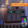 Sideboard Buffet Cabinet, Accent Storage Cabinet with LED Light & Power Outlets, Freestanding Sideboard Storage Cabinet with 4 Rattan Doors - 2 of 4