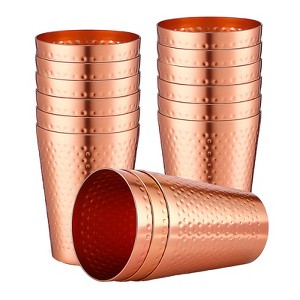 Itopfox 12-Pack Aluminum Drink Cups with Hammered Finish, 14oz Copper Tumblers for Iced Coffee, Wine & Cocktails, Stackable Metal Glasses - 1 of 4