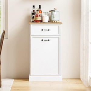 10 Gallon Tilt Out Trash Cabinet, Freestanding Kitchen Trash Bin Cabinet with Hideaway Drawer, Pet Proof Wooden Garbage & Recycling Cabinet - 1 of 4