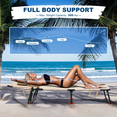 Beige Adjustable Folding Outdoor Chaise Lounge Chair with Cushion